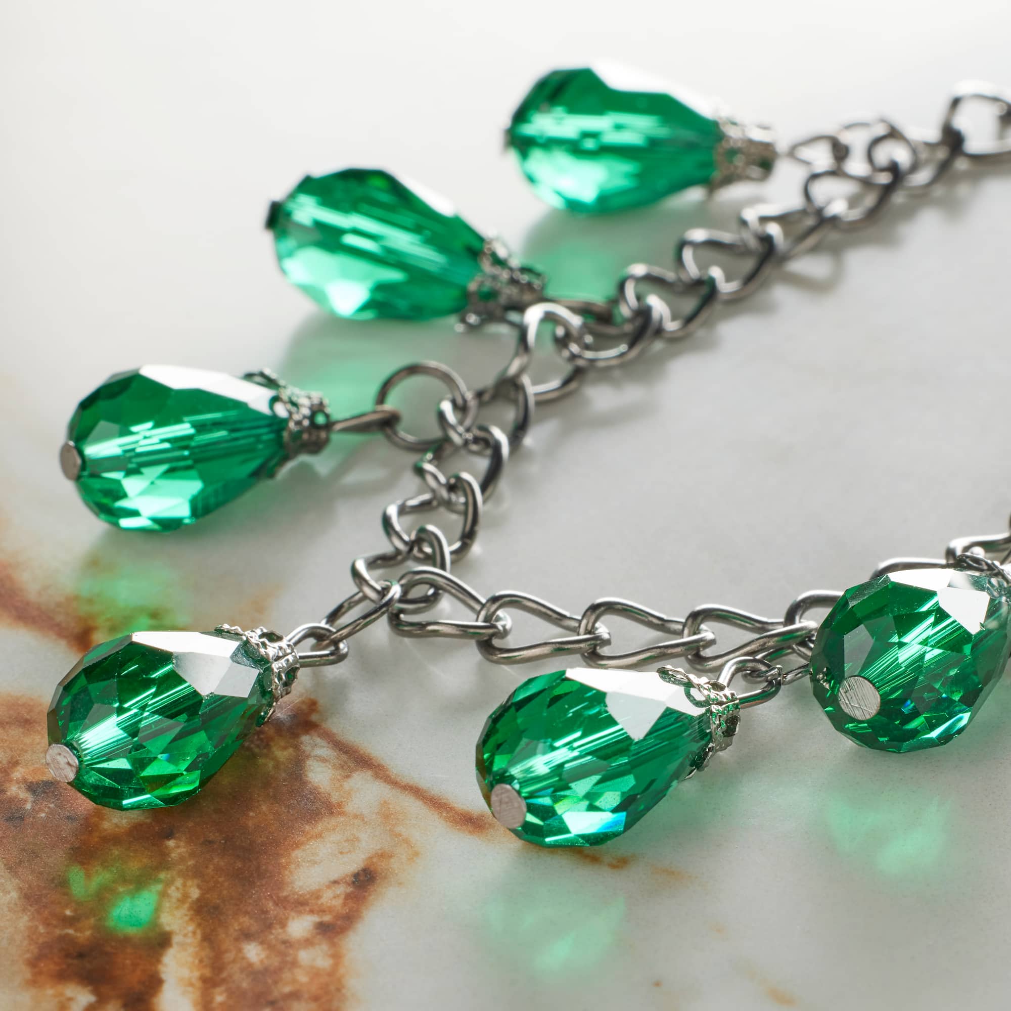 Green Teardrop Glass Beads Chain by Bead Landing™